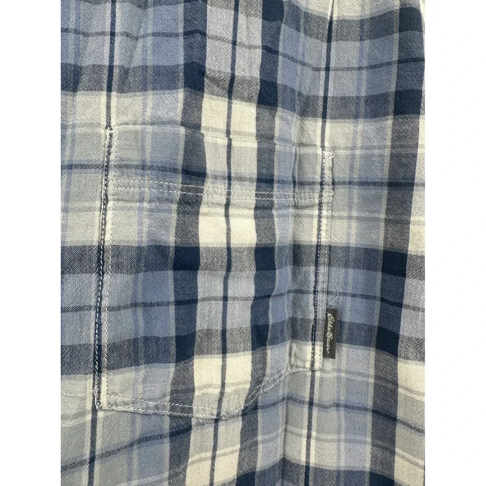 Eddie‎ Bauer Mens 2XL Blue White Plaid Short Sleeve Cotton Button Down Shirt